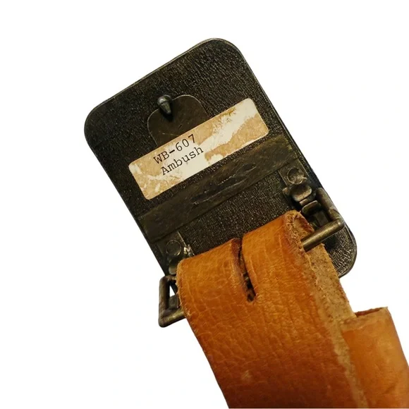 Woven and Riveted Brown Leather Belt with Western Buckle - Picture 3 of 4